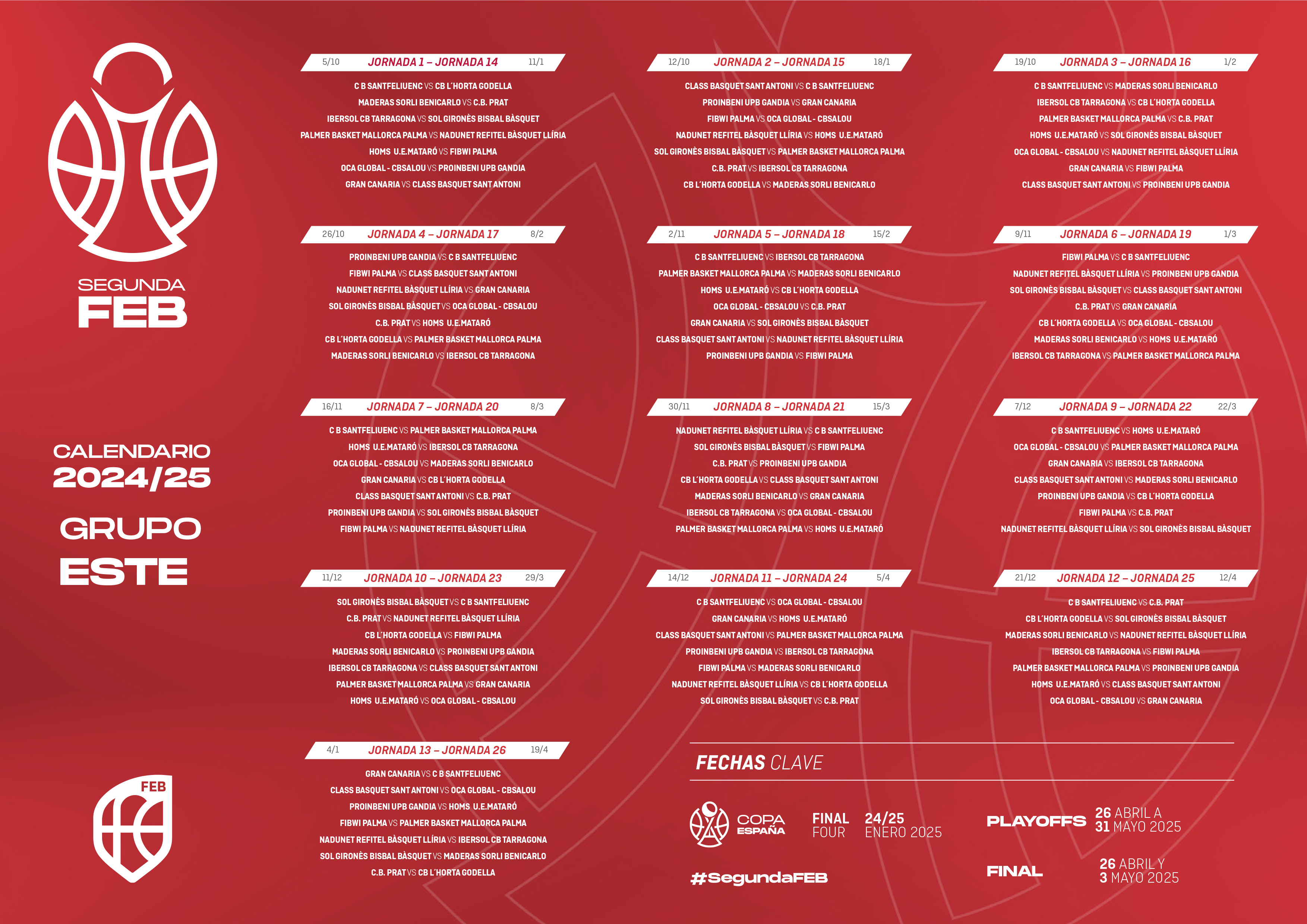 Calendario Segunda FEB 2024 25 GRUPO ESTE